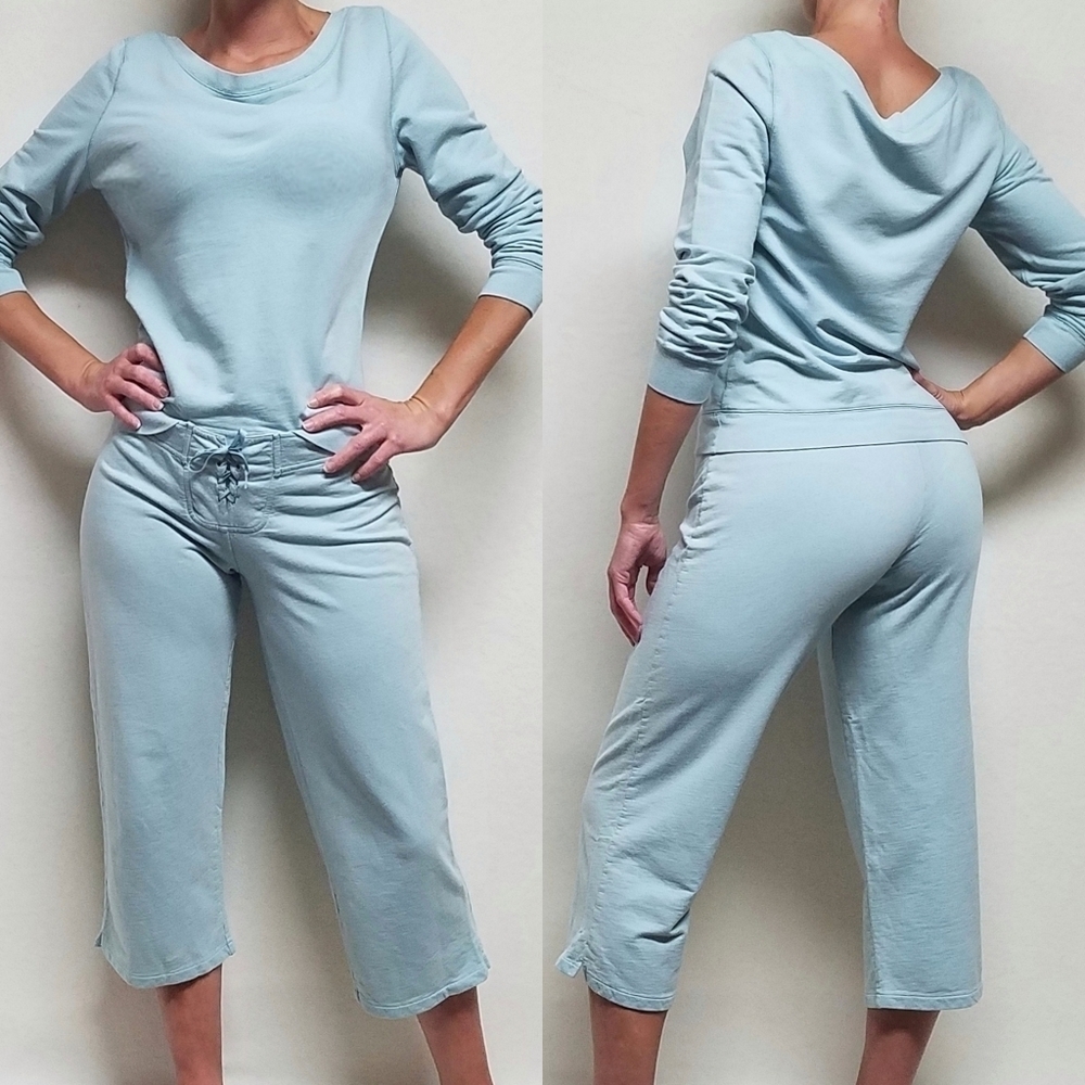 𝅺Vintagw Y2K Victoria's Secret Seafoam Green Laceup Cropped Wide Neck Sweatsuit